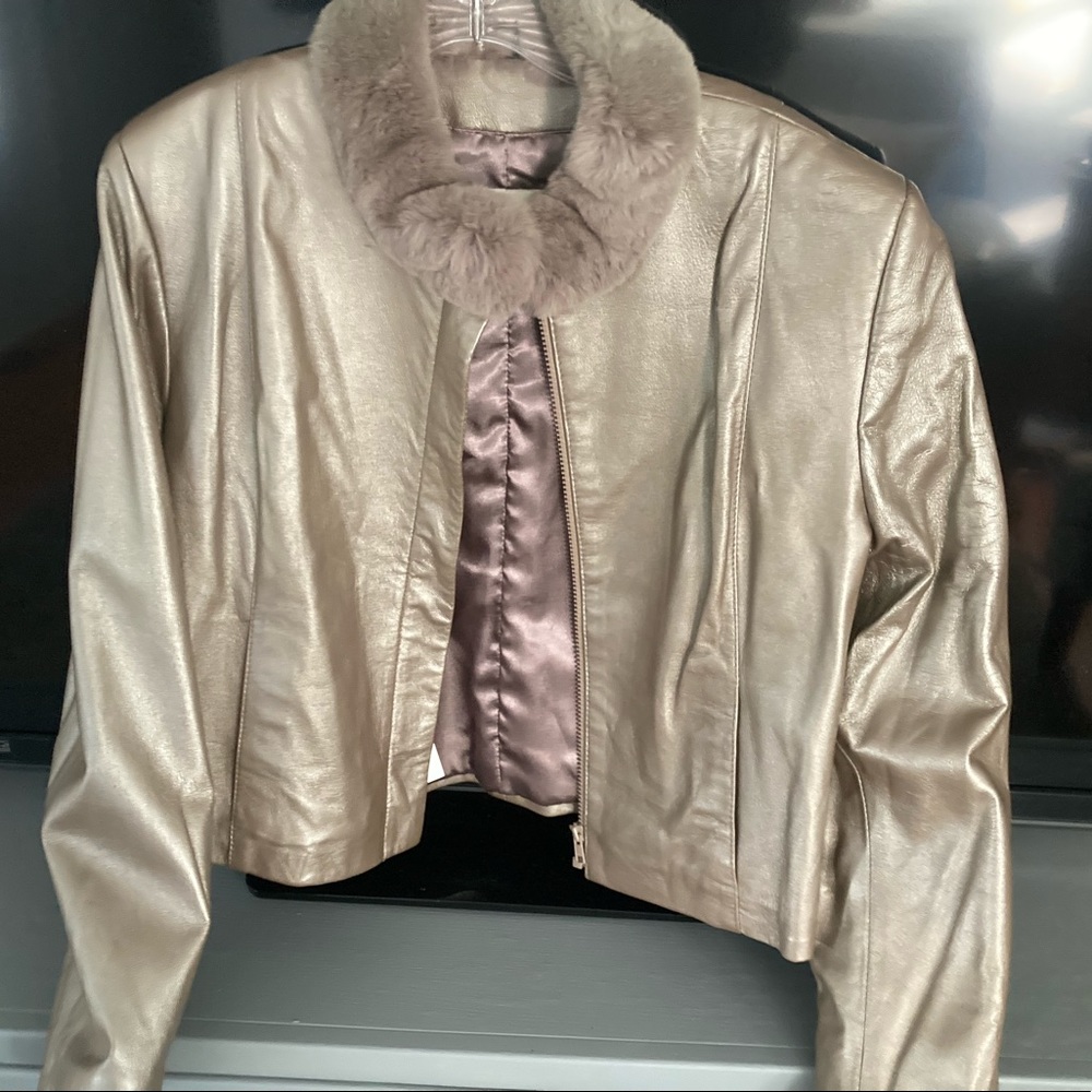 Women’s leather and fur jacket.